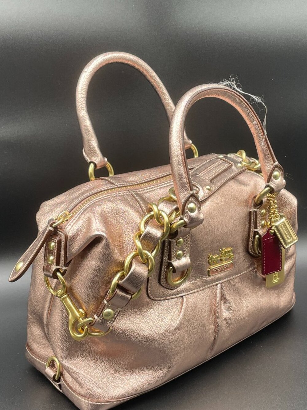 NWT Coach Madison Metallic Leather Sabrina Satchel Bag - Rose Gold 13249